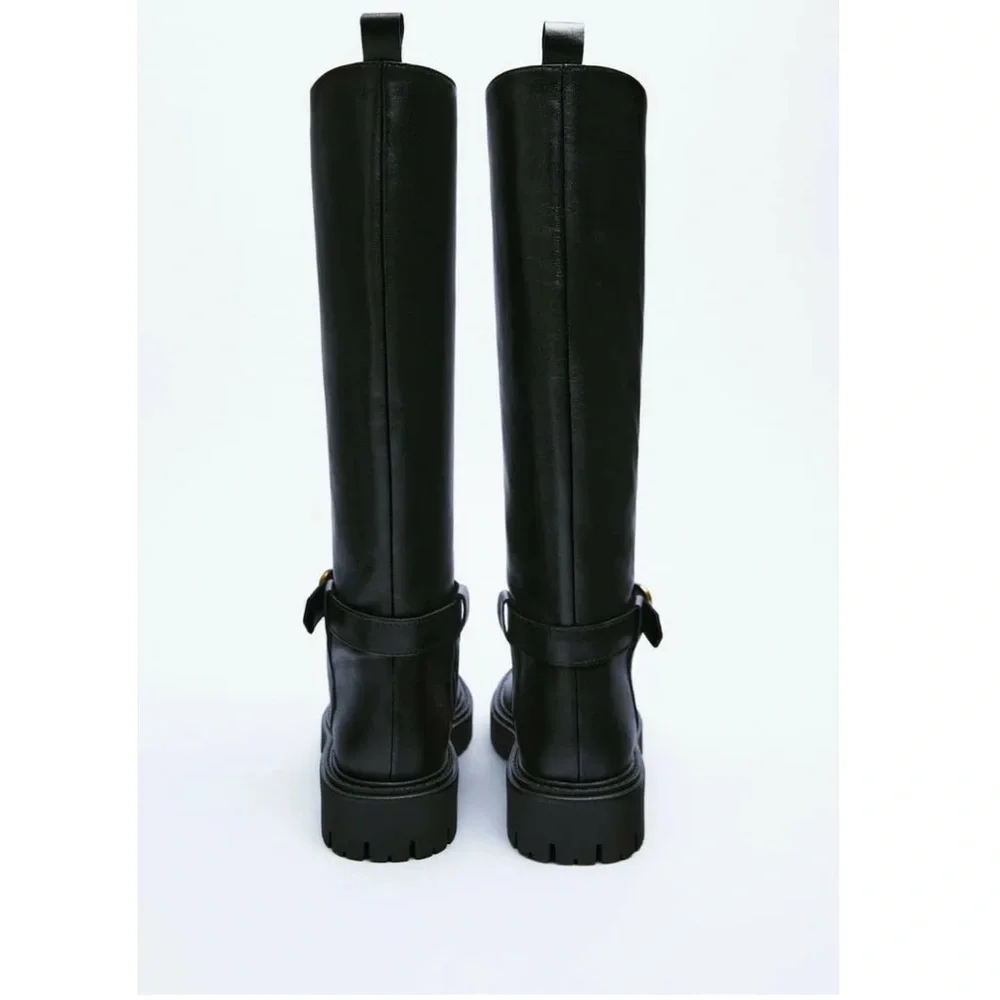 ZARA LEATHER BOOTS WITH BUCKLE US 6.5 - Picture 5 of 15